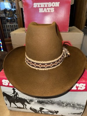 VTG 70s John B. Stetson 3X Beaver Cowboy Hat-Pencil Roll Brim-Box
