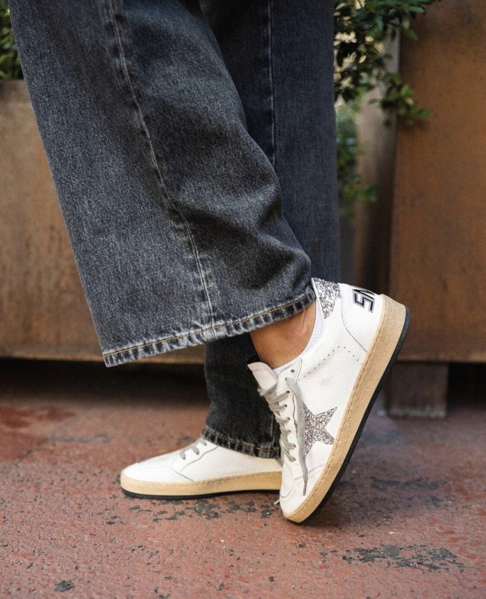 Golden Goose Ball Star Sneaker White Leather/Silver Glitter sz 37