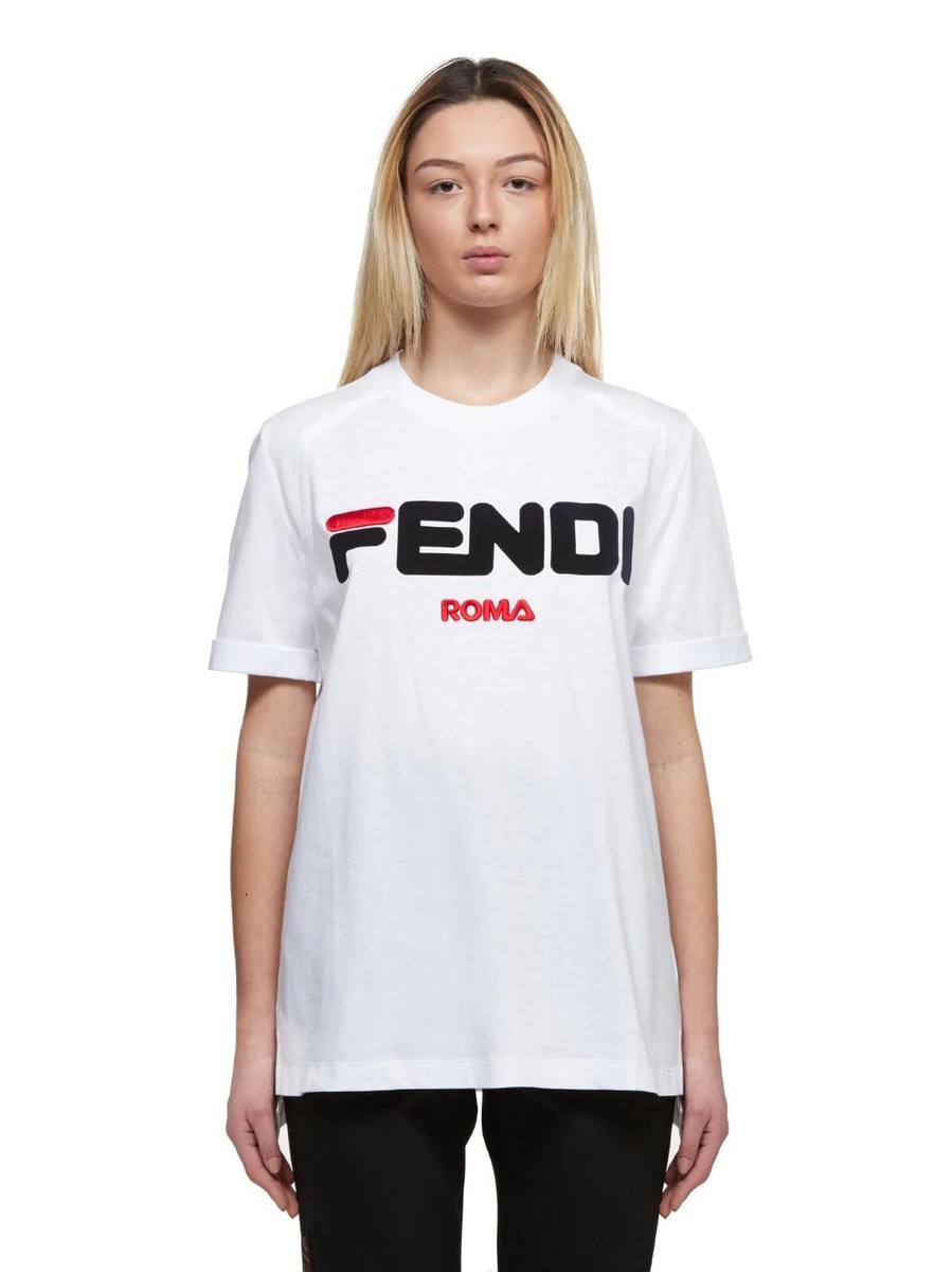 Fendi x Fila Collaboration ROMA Mania White Oversized Logo T-Shirt