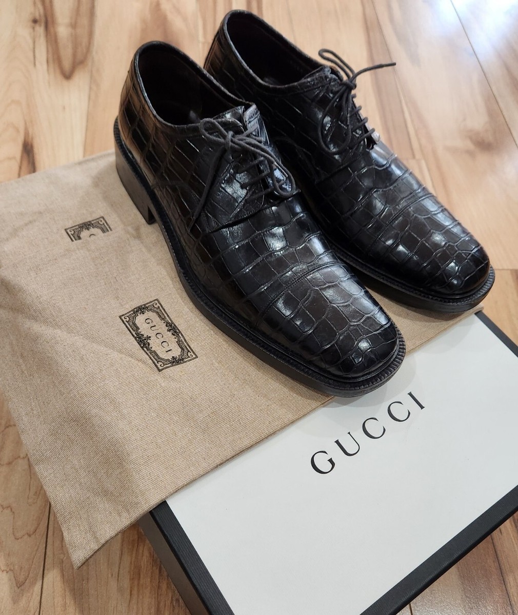 MINT$6700 GUCCI Crocodile Lace Up Oxford-Men's 9.5/10US-M to Wide