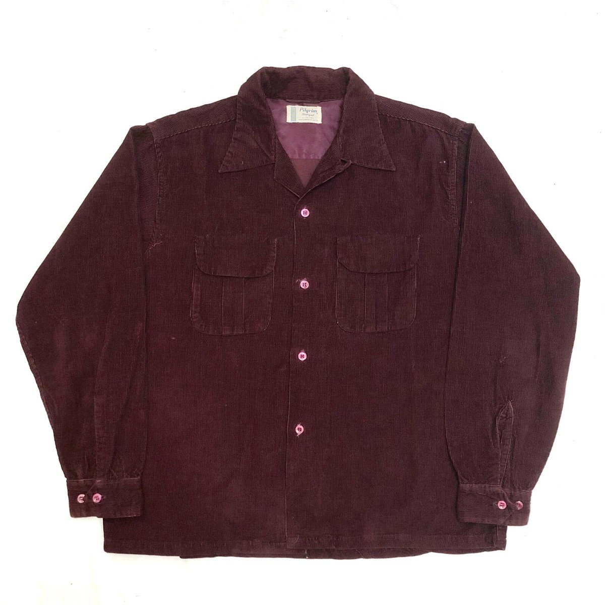 50s Vintage Pilgrim Corduroy Loop Collar Shirt Wine Red | eBay