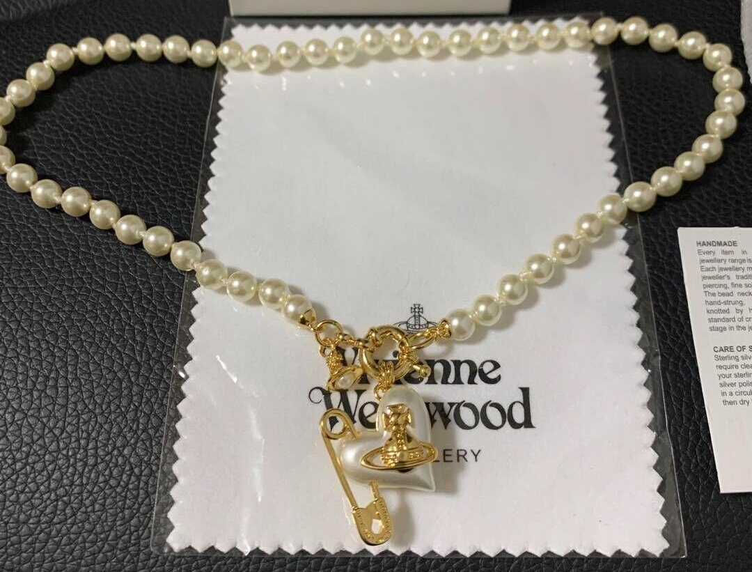 Vivienne Westwood ORIETTA Heart Orb Gold Pearl Necklace Pin with