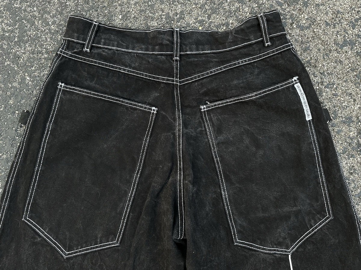 Vintage 90s Sinister Spider Web Goth Rave Baggy Black Denim Wide