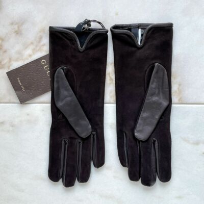 Unused Gucci GG Interlocking Leather Gloves Brown Women Size 7 1/2