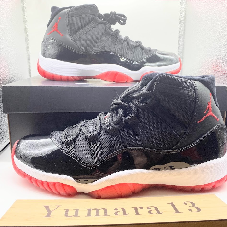 Nike Air Jordan 11 Retro Bred Patent Black Red 378037-010 Men's
