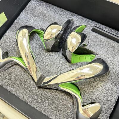 Julian Hakes Mojito Metallic Heels Sandals Green Silver Size 36 W