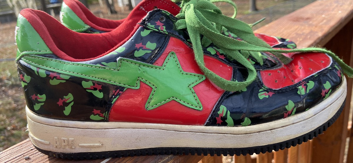 BAPE Sta Bapesta SK8 Black Red Green Sta All Over Print FS001 Mens