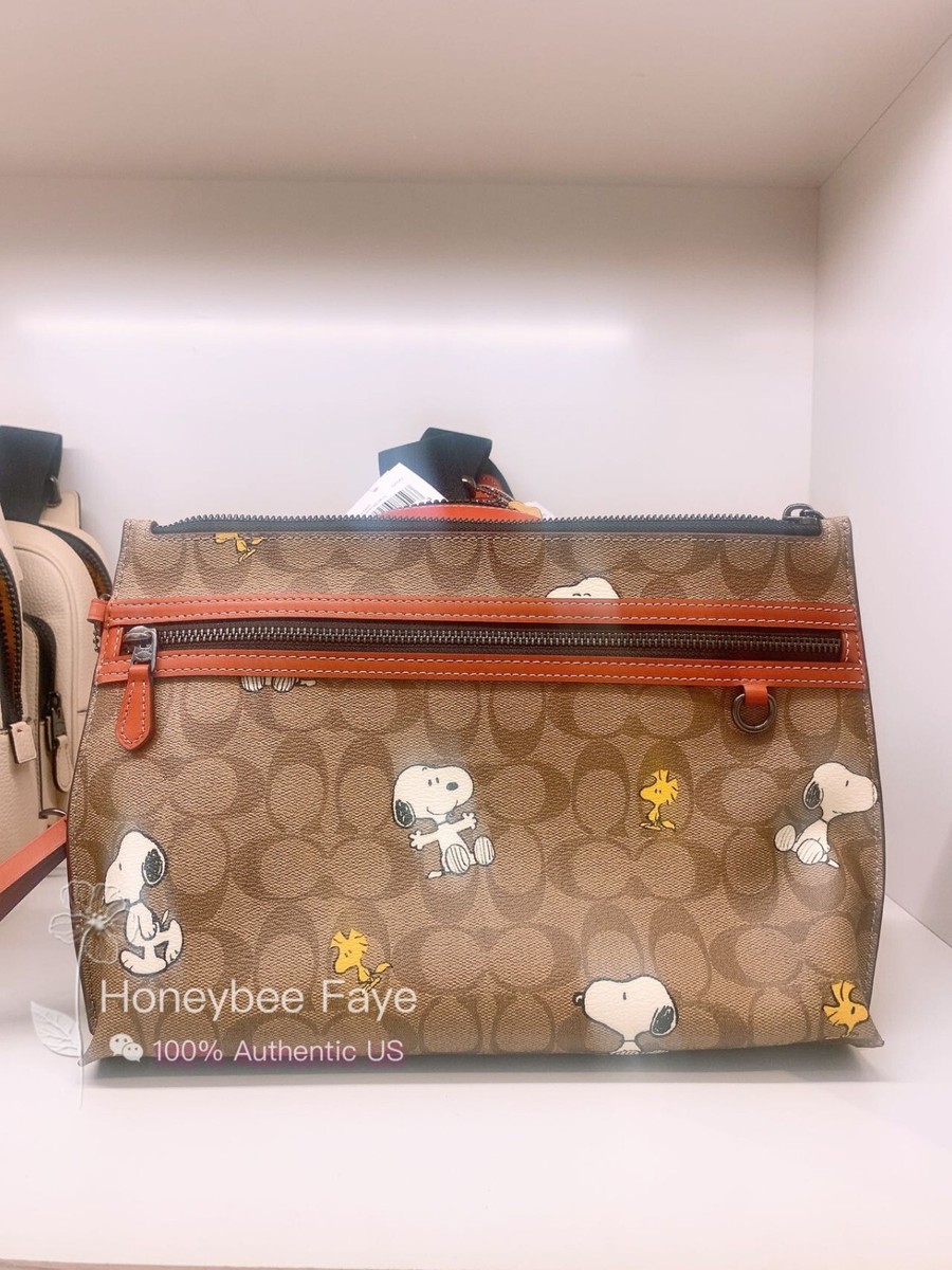 NWT Coach X Peanuts MEN'S Carry All Pouch In Signature Canvas With