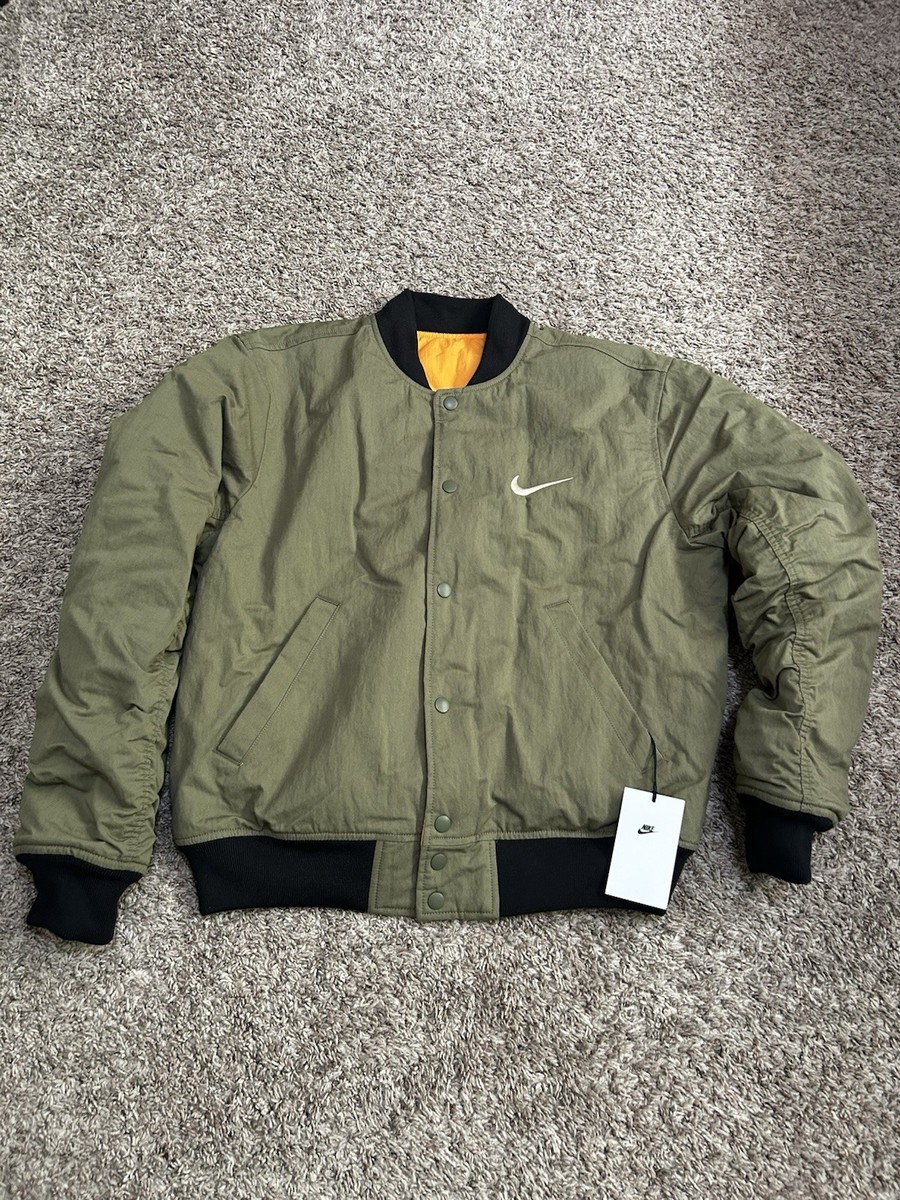 New NIKE x STUSSY REVERSIBLE VARSITY JACKET FJ9153-222 Green STUCY