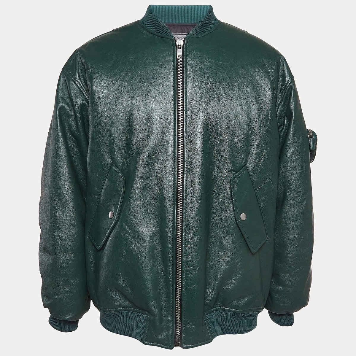 Prada Green Metal Triangle Leather Bomber Jacket XS | eBay