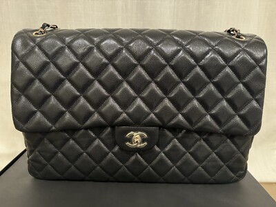 BRAND NEW NWT NIB CHANEL 24C Maxi Flap XXL Black Shiny Grainy