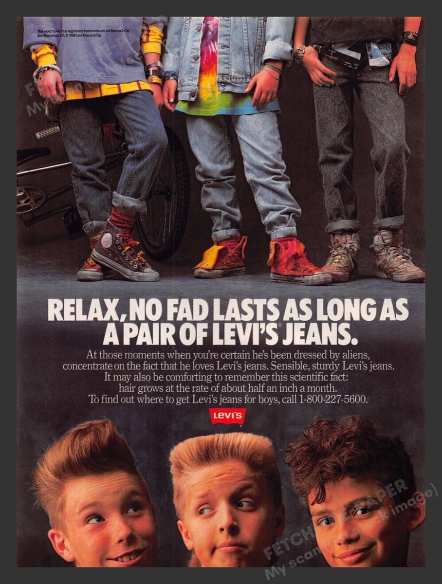 Levi's Jeans 1980s Print Advertisement Ad 1988 Boys Relax No Fad