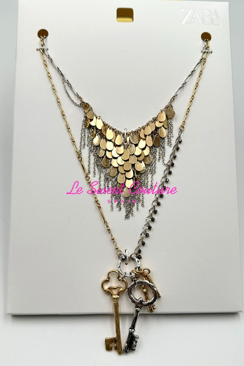 ZARA WOMAN NWT SS25 2-PACK OF NECKLACES WITH PLATES AND KEYS