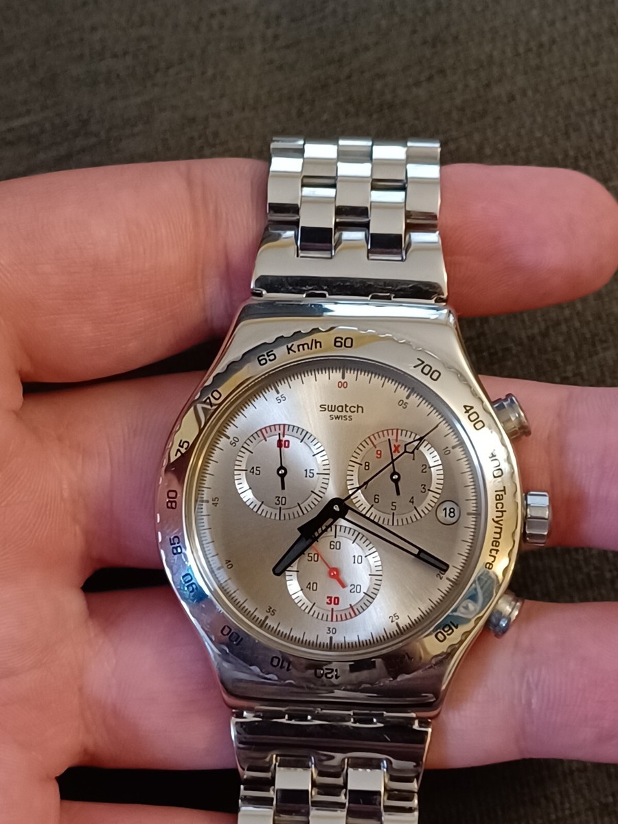 Swatch Irony Silverish Mens Quartz Chronograph YVS405G With Two