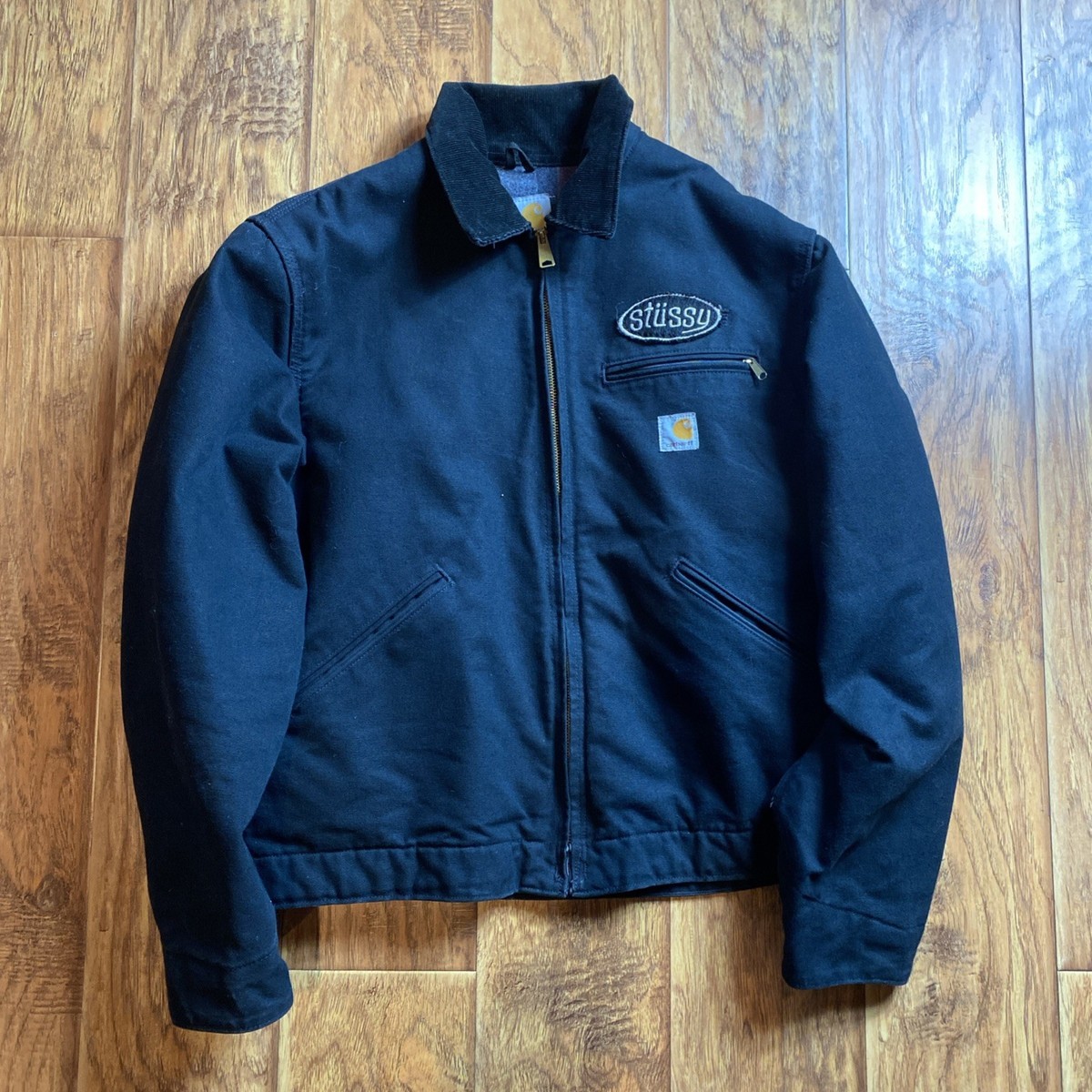 Vintage Carhartt X Stussy Detroit Mens Large Black Zip Up Jacket