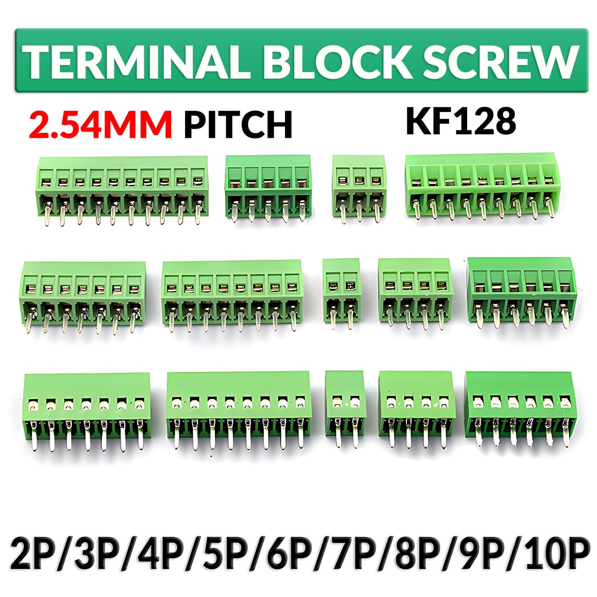 KF128 2.54mm PCB Mini Screw Terminal Blocks Connector for Wires 2P