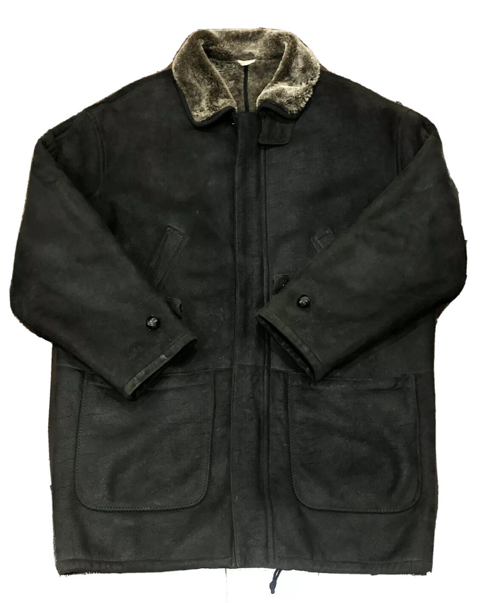 SERAPHIN Black Leather Shearling Coat Size 50 France Jacket Mens