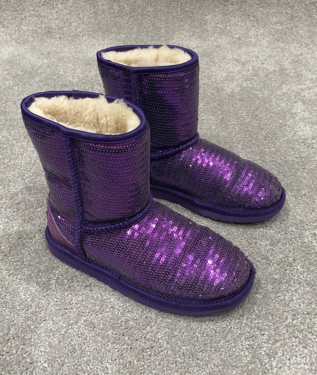 Ugg K Classic Short Purple￼ Sparkles Boots Size 4 (youth) 1004885
