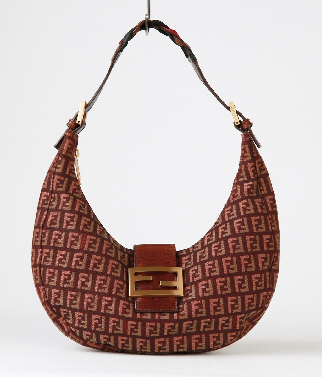 FENDI Zucchino Multicolor Croissant Hobo Shoulder Bag w/ Woven