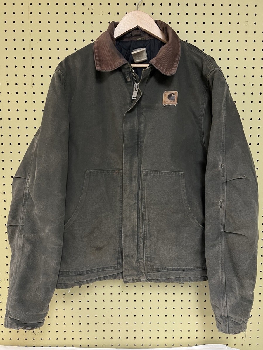Vtg Carhartt J22 HTG Hunter Green Jacket Large L Faded Distressed