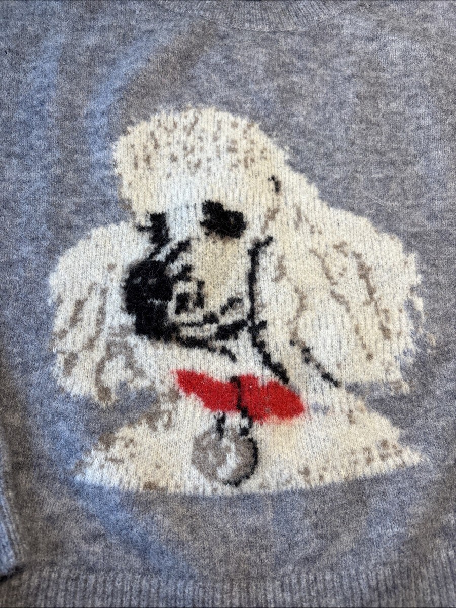 183 & OTHER STORIES Rare Intarsia Dog POODLE SWEATER GRAY ALPACA