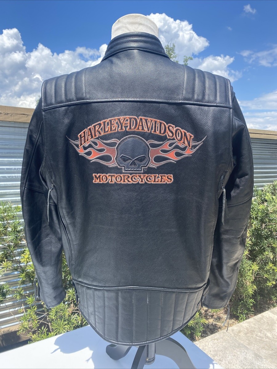 Harley Davidson Men BURNING SKULL Black Leather Jacket XL Willie G
