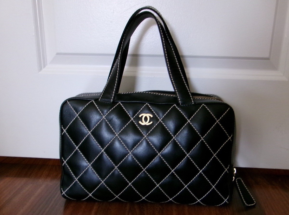 Vintage Chanel Surpique Quilted Leather Black Bowler Bag 2002 Karl