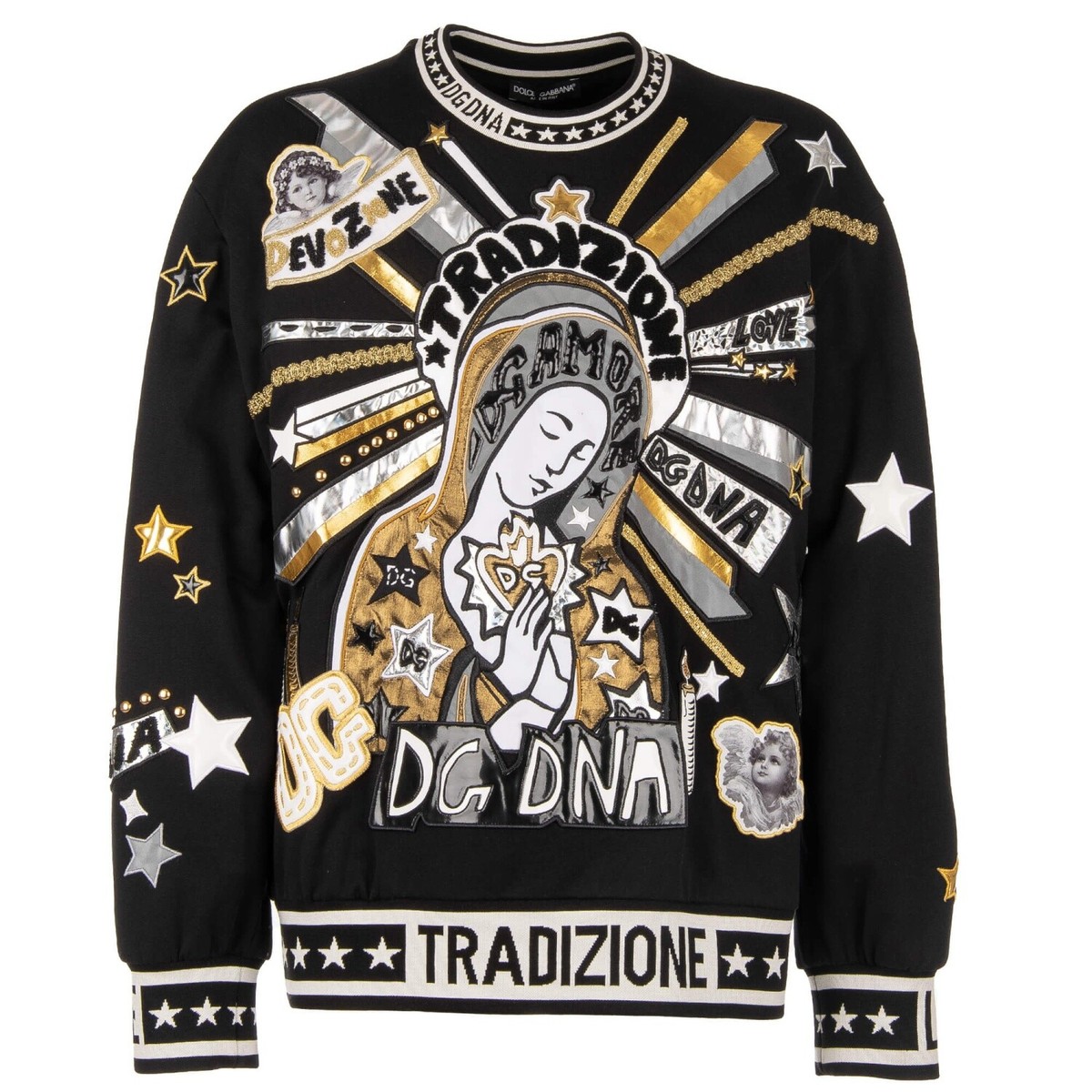 DOLCE & GABBANA Oversize Maria Stars Tradizione DG DNA Sweater