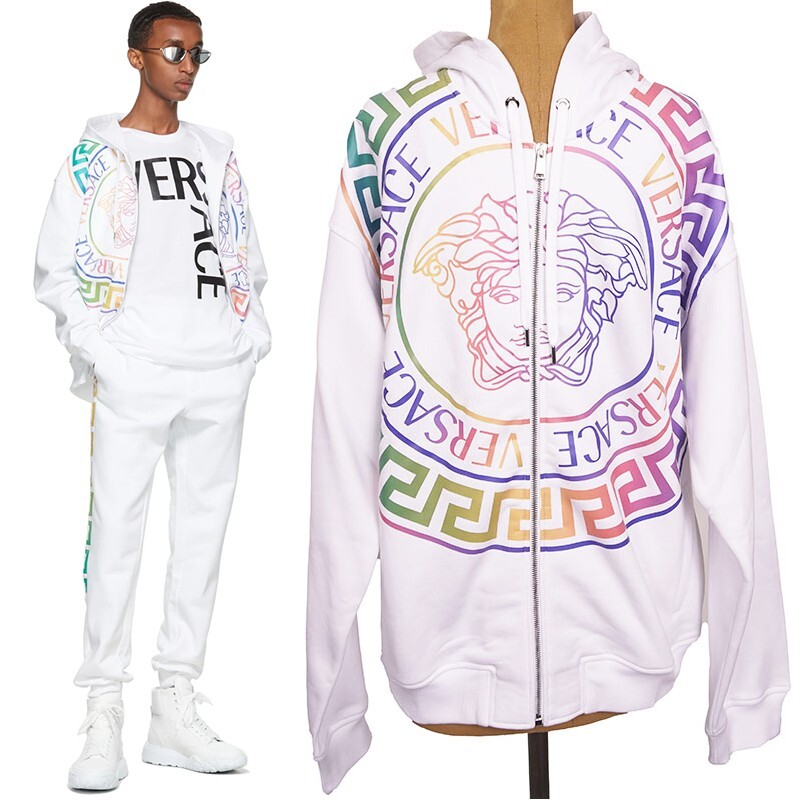 sz XL NEW $1625 VERSACE Men's White NEON RAINBOW MEDUSA Hoodie