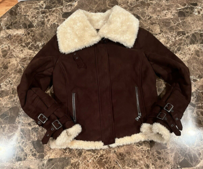 Express Vintage Y2K Faux Suede Fur Moto Bomber Jacket Penny Lane