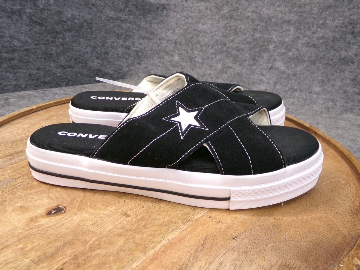 Converse One Star Women's Sandals Suede Slides Black White 564143C