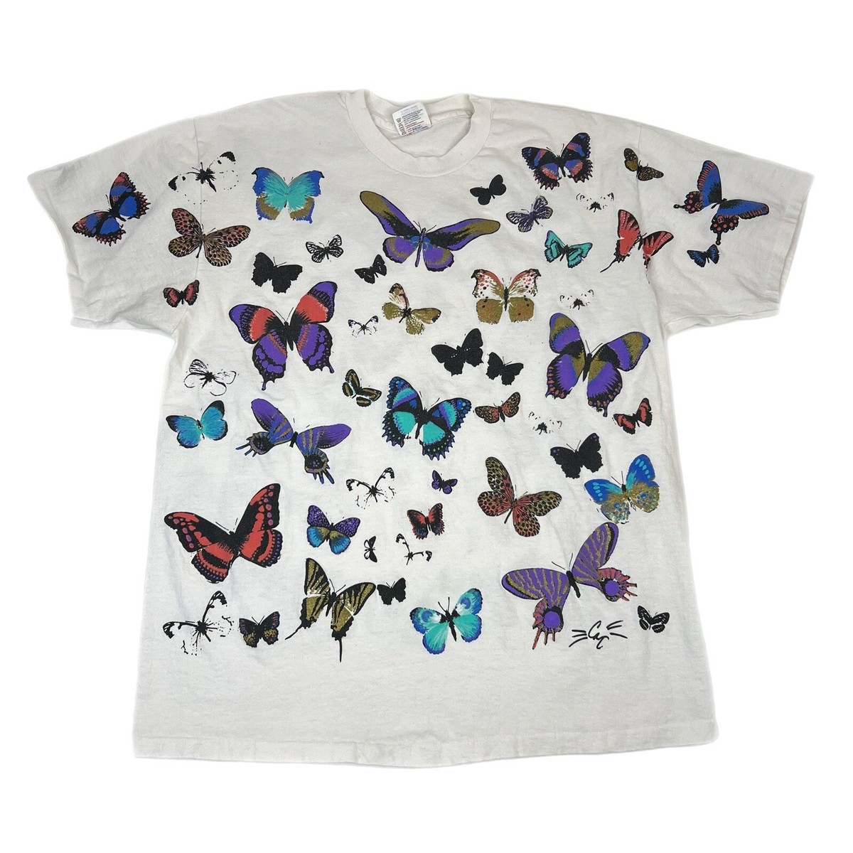 Vintage 90's AOP Butterfly Graphic T Shirt Colorful Size XL | eBay