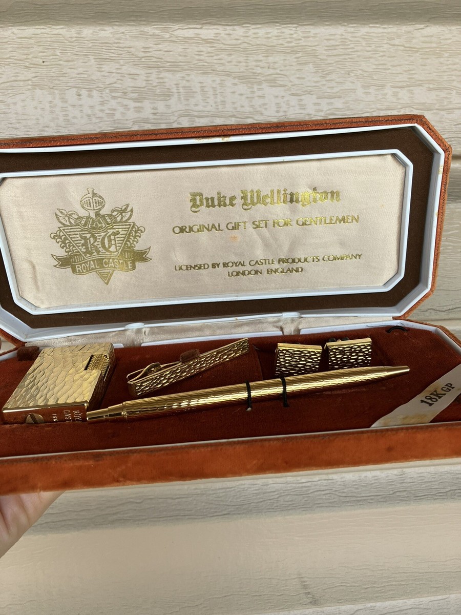 18k gold plated Royal Castle lighter & ballpen &cufflinks & tie