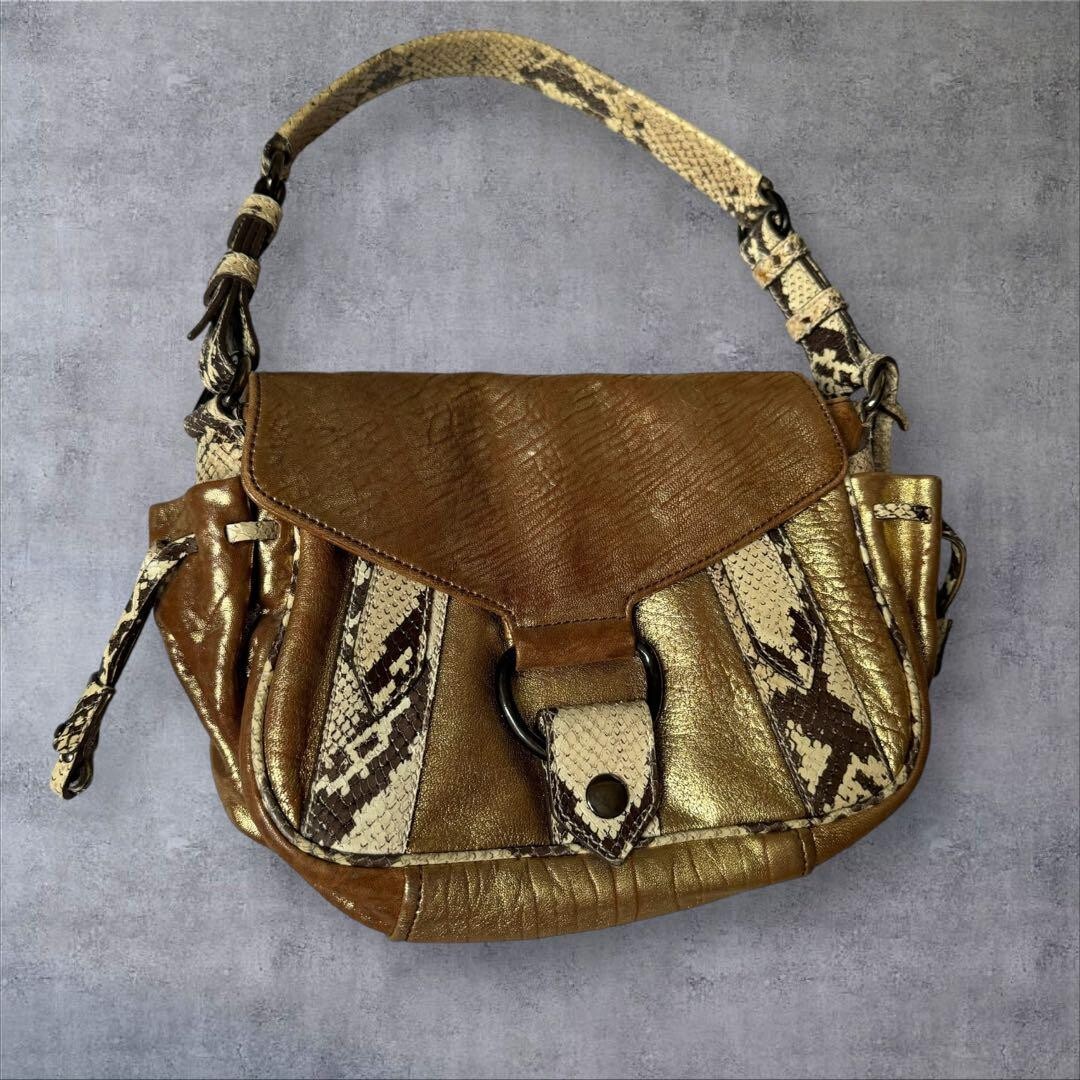 Y2K 00s archive miu miu leather one shoulder bag Beige Gold