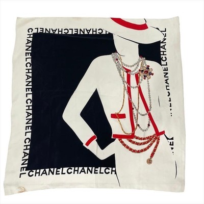 CHANEL Scarf Vintage Large Mademoiselle Silk 100% Beige Women's