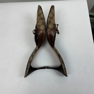 Vintage Gucci Tom Ford Monogram Cut Out Kitten Heels Mules Women's