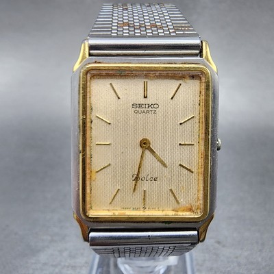 Seiko Dolce Tank Watch Men 25mm Champagne Dial Two Tone 9520-5130