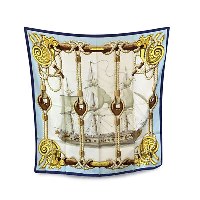 Authentic Hermes Vintage Blue Silk Scarf Nautical Tribord 1968