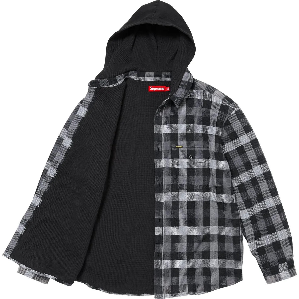 Supreme Waffle Plaid Hooded Shirt Black Multi 2colors FW24 | eBay