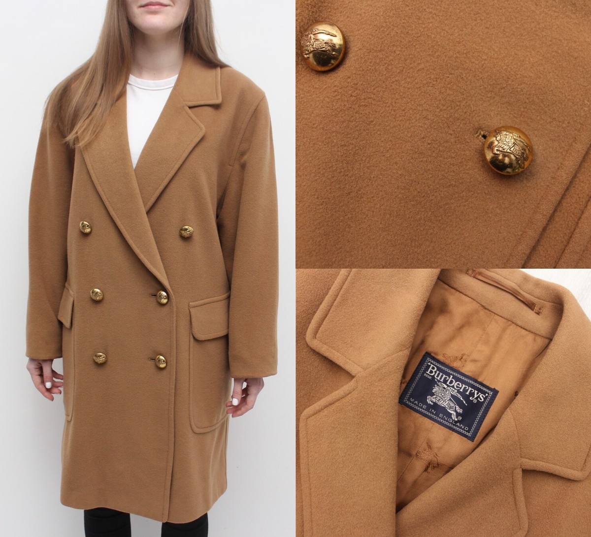 Women's VINTAGE BURBERRYS Camel Wool Overcoat Long Coat RARE Gold