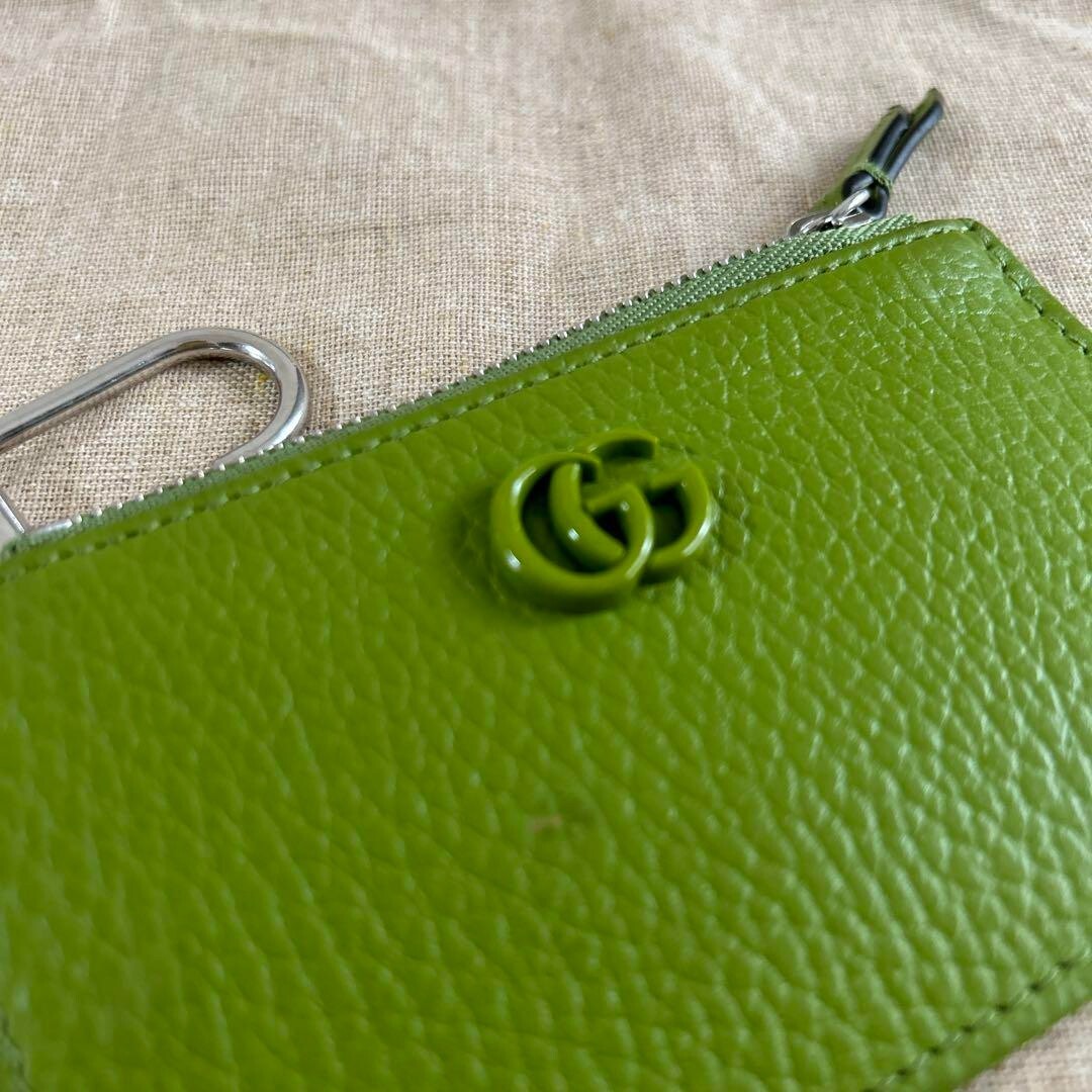 GUCCI GG Marmont Keychain Card Case Coin Purse Green Leather | eBay