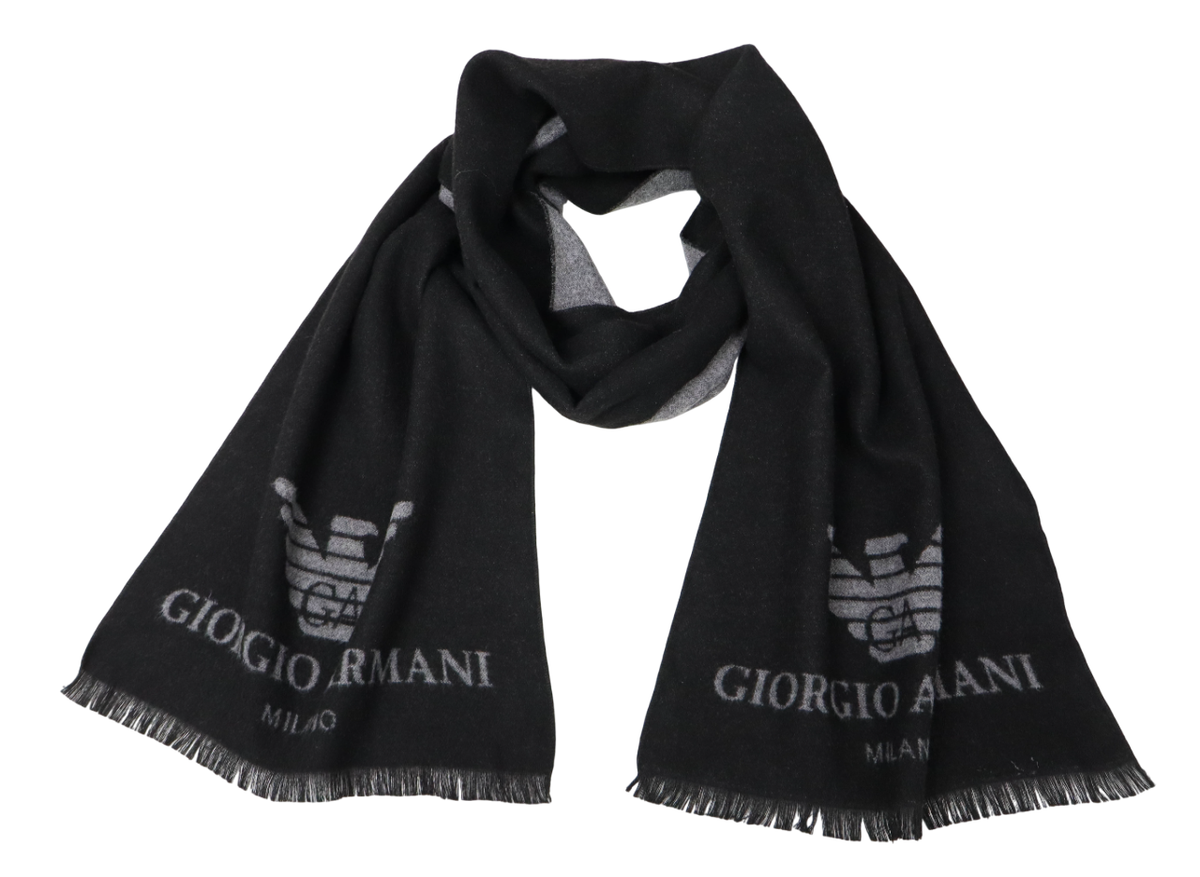GIORGIO ARMANI Scarf Men's ONE SIZE Black/Grey Logo Rectangle