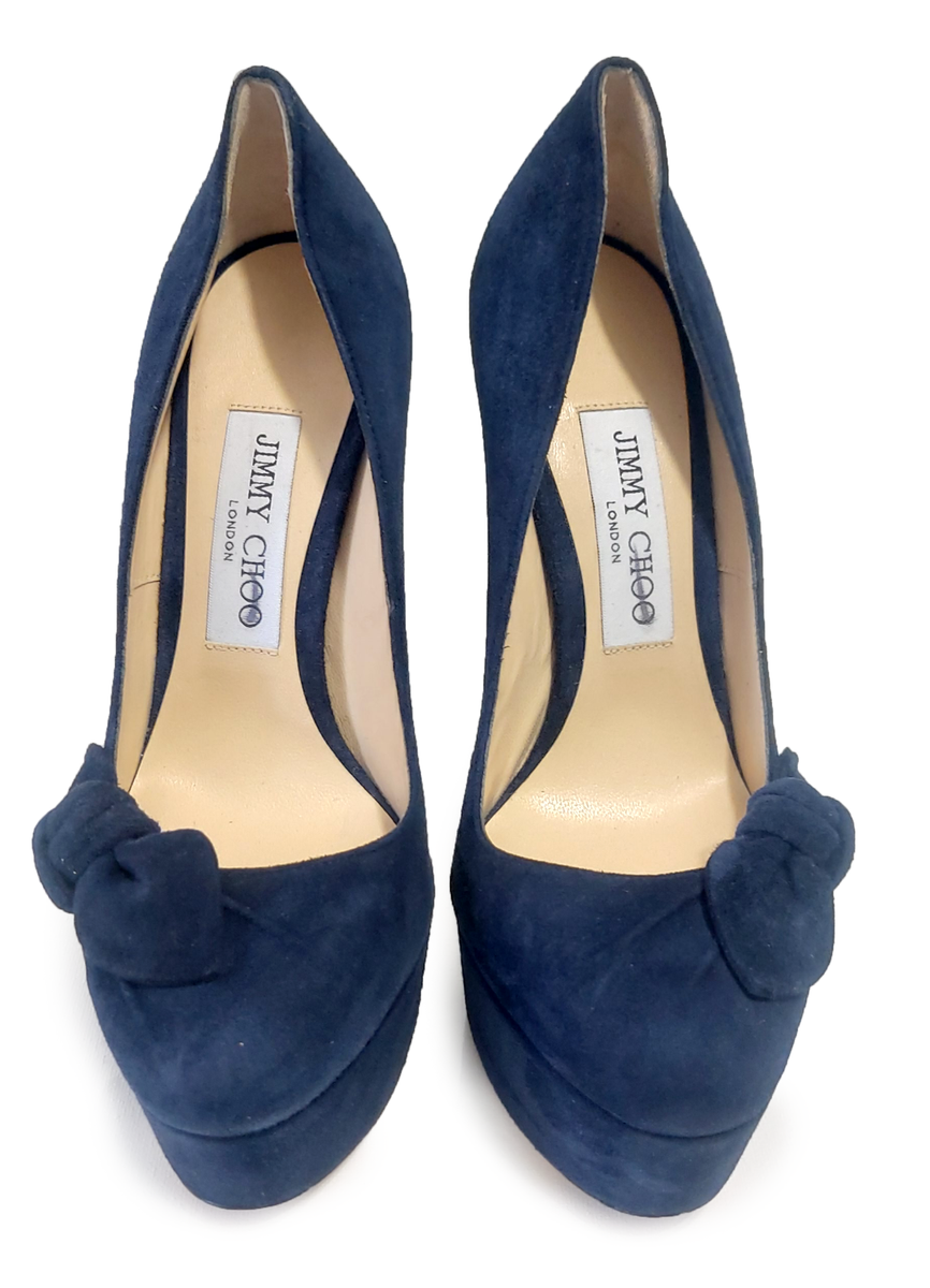 Jimmy Choo Kenedy 150 Blue Suede Knotted Bow Size EU 36 Platform