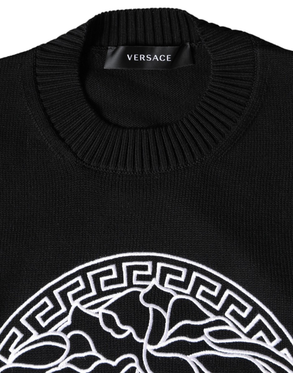 VERSACE Sweater Black Medusa Embroidery Crew Neck Pullover IT50