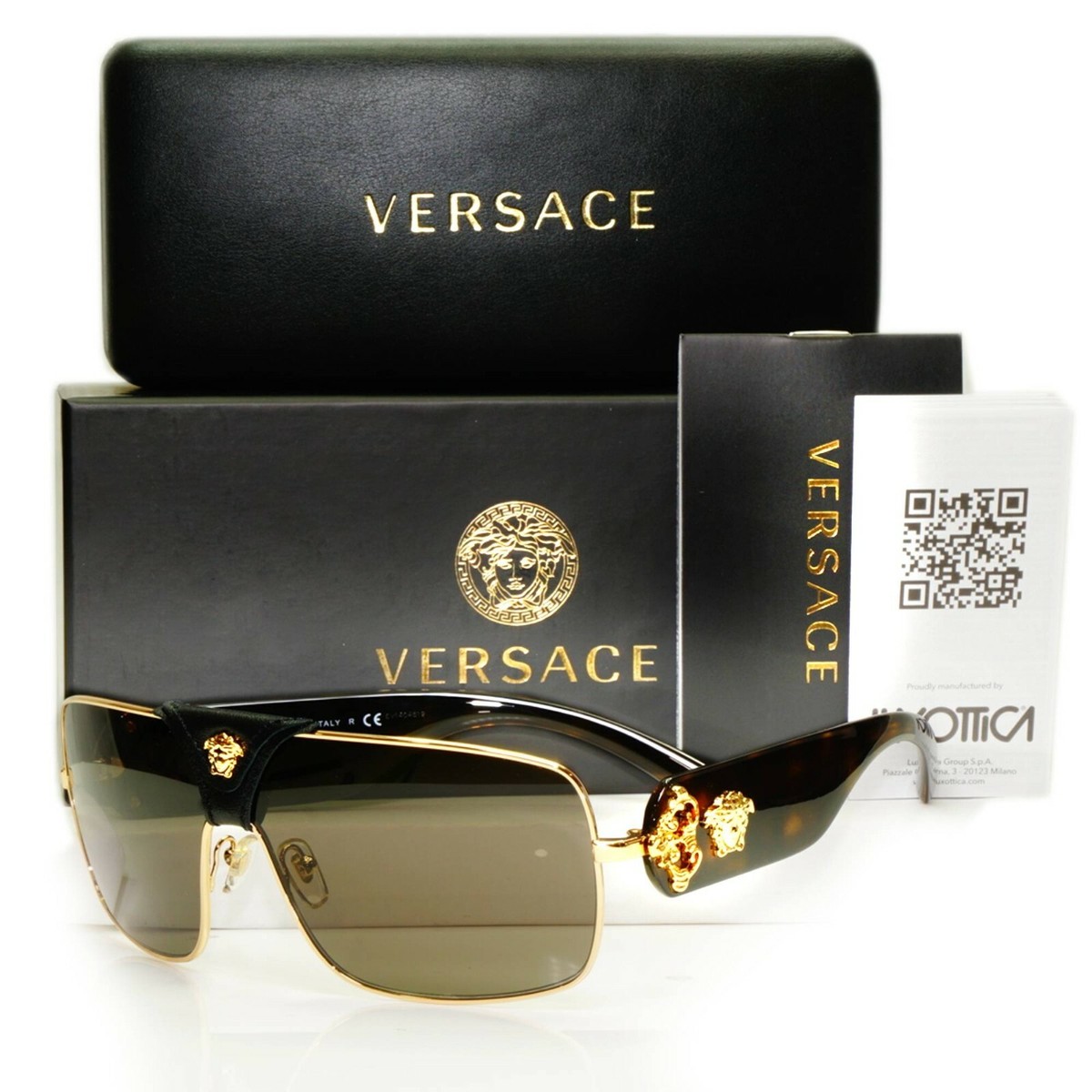 Authentic VERSACE Sunglasses Brown Mens Unisex Square Gold Medusa