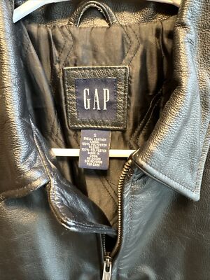 GAP Kids S Black Genuine Leather Jacket Zip Front Lined Coat VTG