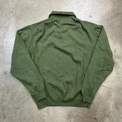 Vintage 100% merino wool knit polo shirt long sleeve green mens