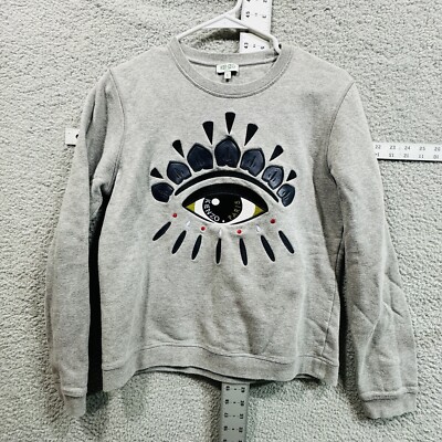 KENZO Paris Eye Embroidered Crew Gray Slim Sweatshirt Sz Women's