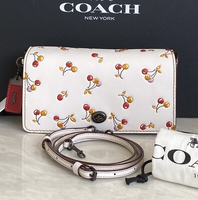 NWT COACH 1941 CHALK/MULTI LEATHER DINKY WITH CHERRIES PRINT