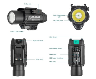 Olight Baldr Pro Green Laser and LED Light Combo, 1350 Lumen CW